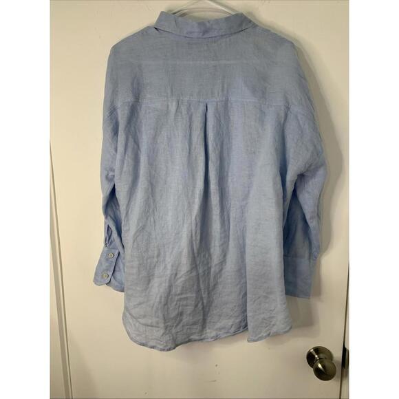 Zara Shirt Women's Small Light Blue Linen Button Up Long Sleeves Coastal Beach - Picture 5 of 9
